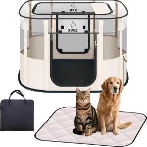 방수 패드가 있는 도그 플레이 펜 중형견을 위한 휴대용 상자 케이지 실내 통기성 메쉬 접이식 하우스