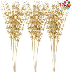 [미국배송] 조이도미 크리스마스 골드 글리터 베리 줄기 12개 17인치 트리 DIY 피킹 가지 화환 장식 나뭇가지 파티 홈 웨딩 홀리데이 장식용 인조 스틱