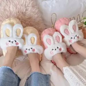 겨울 귀여운 여성 방한 보온 토끼 털 슬리퍼 실내화