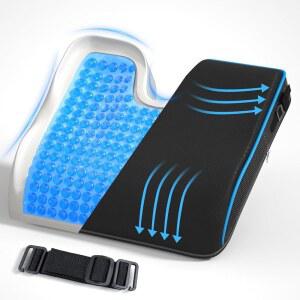 젤 메모리 폼-시아티카 등받이, 콕시엑스, 압박성 , 방수 원단이 포함된 인체공학적 의자 쿠션, 미끄럼 방지 베이스, 탈착식 스트랩, 성인 및 시니어용 휴대용 손잡이