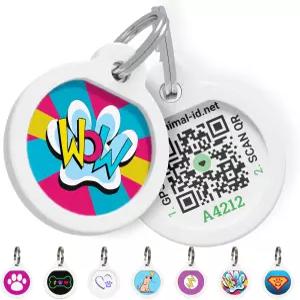 ROVERTAGS QR 코드 개 태그 사일런트 드 펫 온라인 프로필이 있는 개인화된 명판 (작은 와우)