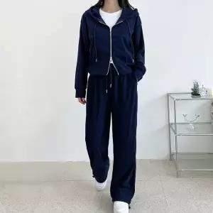 [sado]여성 코듀로이 트레이닝상하세트 골덴 크롭 후드 집업 와이드 조거바지