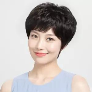 고품질 인모 볼륨 숏컷 통가발 여성커트가발 블랙  여자가발 (WFKDTL0)