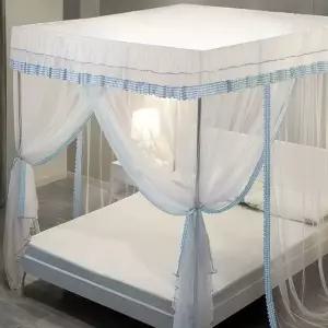 고품질 체크 커튼형 침대모기장 (150x200cm) (블루)  천장모기장 (WFKDZ2C)
