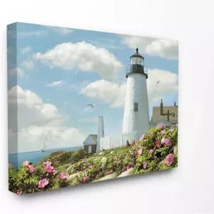 스투펠 인더스트리 페마퀴드 등대 브라이트 핑크 플로럴 바다 사이드 씬 캔버스 월 아트 30 x 24 앨런