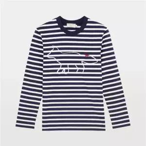 메종키츠네 폭스 프린트 남녀공용 스트라이프 티셔츠 BU00100AT1600 NAWH