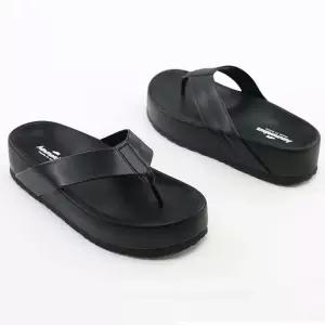 남성 여성 통굽 조리 슬리퍼 블랙 가죽쪼리 커플신발 (WFKCW6O)