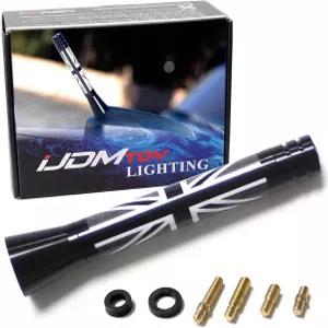 미니 쿠퍼(모든 모델) 및 기타 차량과 호환되는 iJDMTOY 3인치 블랙/화이트 유니온 잭 테마 쇼트 안테나