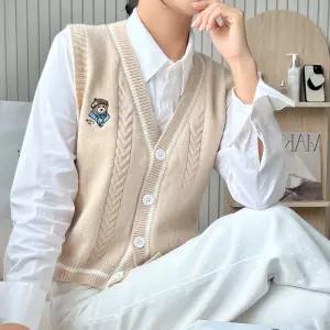 여성 귀여운 모자곰 라인 간절기 오픈베스트 니트조끼이너 빅사이즈양털 패딩 뽀글이 여자크롭 뽀이 여름