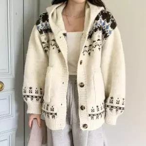아트박스/신상오픈런 여성 빈티지 오트밀 루즈핏 노르딕 니트 가디건