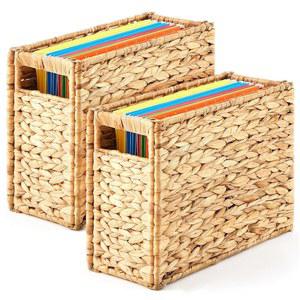 Teenyyou 강화된 손잡이가 있는 걸이식 파일 오거나이저, 천연 장식 폴더 박스, 홈 오피스 파일링을 위한 접이식 휴대용 보관함, 레터 사이즈(2팩, 워터 히아신스)