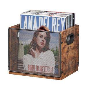 Homeiju 목재 및 금속 레코드 상자 - 비닐 앨범 홀더 오거나이저, 최대 60개의 보관