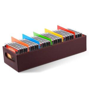 영화용 센서스 DVD 보관함 비디오 게임 케이스 CD 정리함 디스플레이 홀더 단일층 인조 가죽 가정용 및 사무실용 브라운 (설치 필요 없음)