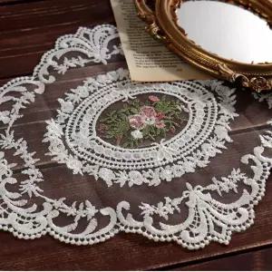 장미 포인트 타원형 레이스 장식 매트 화분 꽃병 깔개 인테리어소품 개인식탁보 식탁