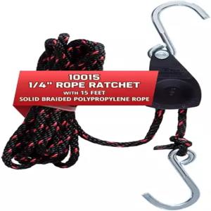 로프 래칫 1 /4 조절 가능 풀리 시스템 u2013 150파운드 용량 헤비 듀티 15인치 땋은 폴로필렌 잠금 걸이
