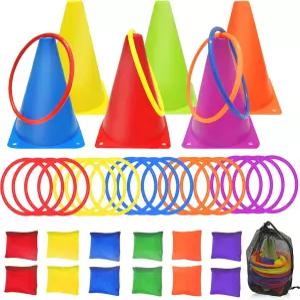 아일리신다 3 in 1 카니발 게임 세트 39PCS 소프트 플라스틱 콘 홀 빈 백 링 토스 콤보 성인 생일 파티