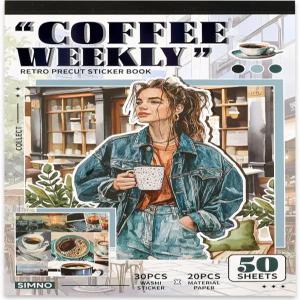 오구로 스크랩북 스티커 용품을 보관할 수 있는 프리컷 와시 500장과 종이 커피 및 사람 스티커북 20권