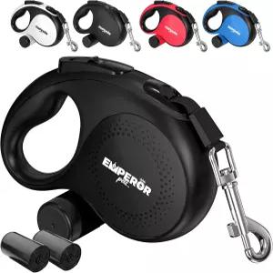 황제 펫 26피트 길이의 접이식 개 목줄 블랙 최대 110파운드의 중대형견을 위한 미끄럼 방지 그립이 있는