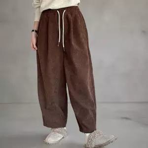 [하프클럽/]여성 골덴 와이드핏 벌룬 밴딩면바지