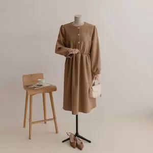 [하프클럽/]마펜 라운드 버튼 플레어 원피스