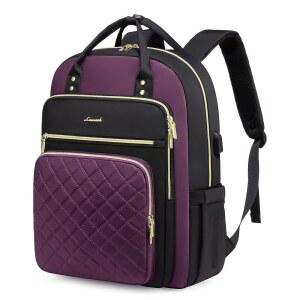 [미국배송] LOVEVUOK 여성용 노트북 백팩 지갑 USB 포트가 있는 여행용 15.6인치 가방 대학 업무용 방수 경량 데이팩 간호사 교사용 컴퓨터 퍼플 블랙