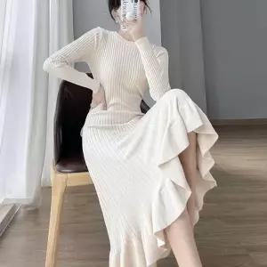 [옷자락]여자 가을 겨울 따뜻한 골지 슬림 롱 니트 원피스_P414723879