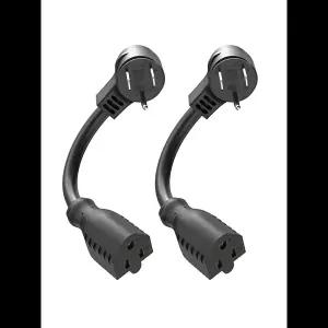 2개 1피트 연장 코드 로우 프로파일 각진 플랫 플러그 3구 접지선 실내 사용용 125V10A 정격 18AWG