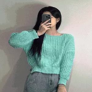 (상품선택 민트 free)여성 알파카 입술넥 니트 티 민트 여리핏 울 보트넥 나그랑 여자 티셔츠 하찌 절개 골