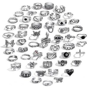 IFKM 빈티지 실버 너클 링 세트 여성용, 스태커블 조인트 핑거 성명 보헤미안 레트로 할로우 조각 미디 링, 보호 할로윈 해골 스네이크 하트 청키 스태킹