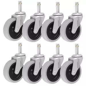 HOZEON 8Pcs 3인치 회전 스템 캐스터 TPR 헤비 듀티 교체용 휠 쓰레기통 돌리 표준 롤링 카트 장착 적재