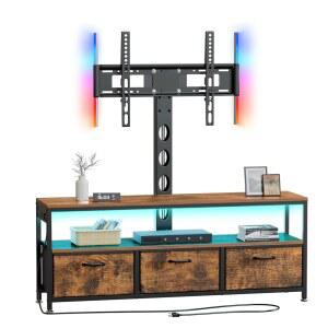 마운트 및 전원 콘센트가 있는 JUSTGO TV 스탠드, 거실 침실용 서랍 수납이 45/55/60/65인치 LED 엔터테인먼트 센터, 높이 조절 가능한 미디어 콘솔, 러스틱