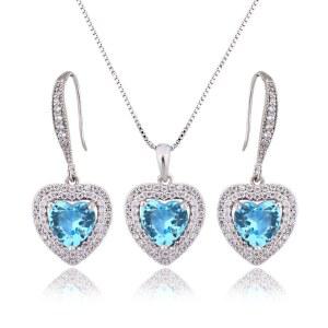 AMYJANE 크리스탈 주얼리 세트 신부 들러리 - 스털링 실버 하트 모양 큐빅 지르코니아 펜던트 목걸이 귀걸이 여성용, 크리스탈,