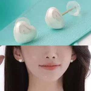 14K 데일리 핵진주 볼륨 하트 금 귀걸이