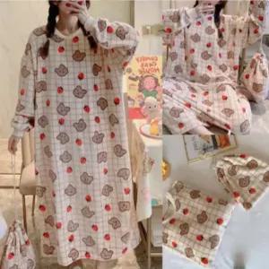 수면잠옷 원피스잠옷 극세사 홈웨어 파자마 겨울 방한