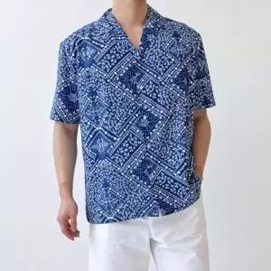 에스닉 남자 반팔셔츠 비치룩 오버핏 남성 여름 남방