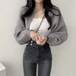 [라일리여성의류] Rly F/W 볼레로가디건 숏탑 쓰리컬러시크 데일리 니