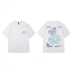 그라데이션 곰돌이 프린트 반팔 티셔츠 커플 티