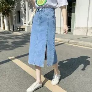 여성 연청 롱 치마 H라인 옆트임 데님 스커트 청치마