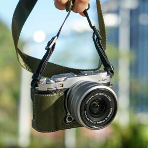 호환 Fujifilm X-M5 카메라 하프 케이스 커버 보호대 스트랩 보관 가방 방수용 레트로 가죽용