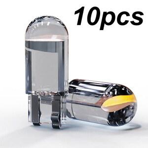 10X 신형 W5W LED T10 자동차 조명 COB 글라스 인테리어 부품 전구 화이트 아이스 블루 옐로우 자동차 번호판 램프 돔 독서등 12V