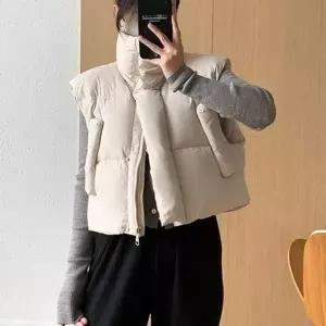 데일리 여성 패딩 조끼 베이직 여성 하이넥 조끼 아우터 덕다운
