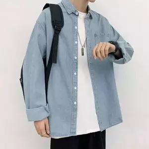 남성 캐주얼 데님 셔츠 레귤러핏 봄 가을용 기본 남방 레이어드용
