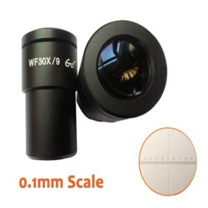 스테레오 현미경용 하이 아이포인트 광각 접안 렌즈, 장착 크기 30mm 및 독서 체중계 0.1mm, WF30X/9mm, 1P