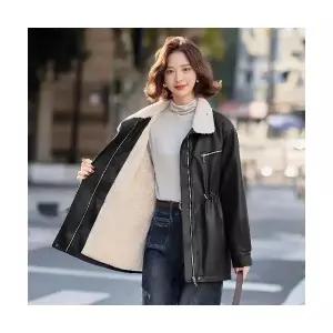 엘럽 여자 트렌치 코트 가죽옷 하프 겨울 기모 도톰 캐주얼 양가죽 원템4