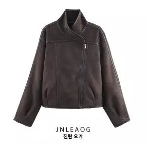 스웨이드 자켓 재킷 봄 가을 점퍼 아우터 카라 패셔너블한 양면 여성 여자 다용도 디자인 숏 코트 지퍼 클