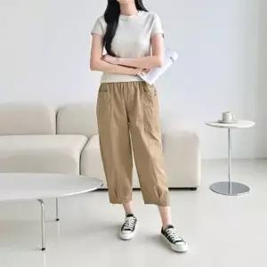 [라일리여성의류] Rly 워싱면 캐주얼 키키얀 더블포켓밑단주름 8부바지