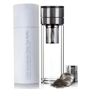 인퓨저가 포함된 COMI 티 방지 유리 음료, 있는 느슨한 원클릭 세트 꽃 및 선물 이중벽 잎을 내열 내냉성, 차 과일 오픈 위한 누수 인퓨저 여행용 보틀, 뚜껑이 머그컵,