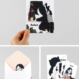 빅고양이 그림 카드 ?서 예쁜 초대장 축하 감사 인사말 레터 봉투 카드 세트