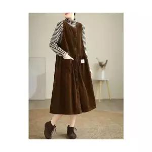 여자 코디 민소매 원피스 빈티지 코듀로이 추동 빅포켓 A라인 롱스커트 SPO마켓4