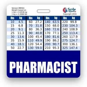 약사 배지 버디 수평 키 및 체중 변환 차트표준 네이비